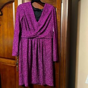 NWT MAGGY LONDON sparkly long sleeve vneck dress Size 14